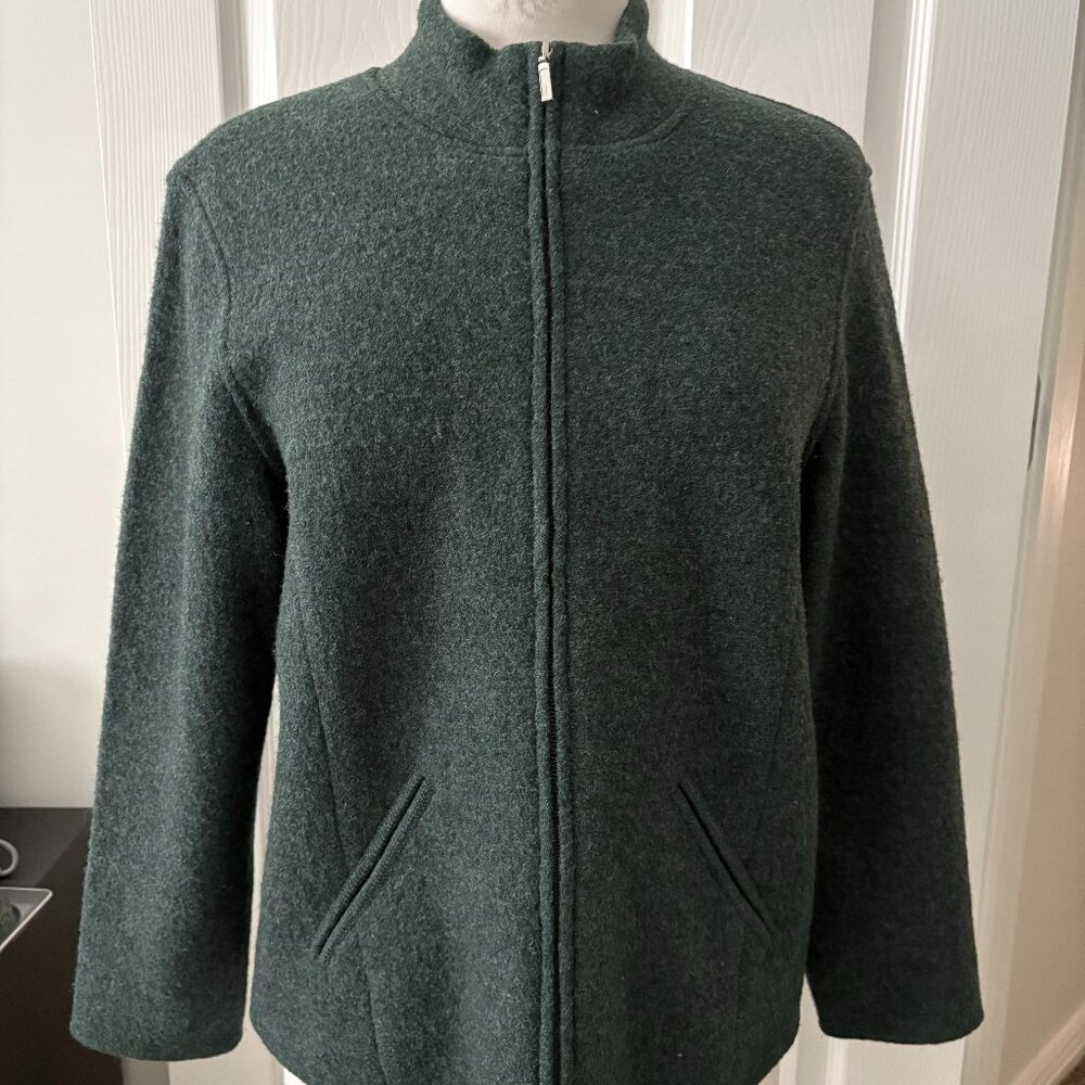 Dark Green Wool Zip Up Sweater Jacket Talbots Petites PM